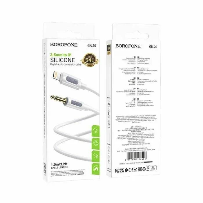 Аудиокабель Borofone BL20 AUX ( Lightning - Jack 3.5 ), цвет белый