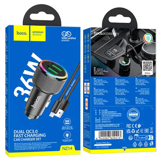 АЗУ Hoco NZ14, 2USB, QC3.0 2*18W, 3A, черный