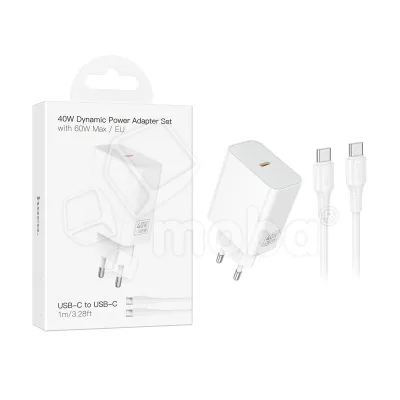 Сетевое зарядное устройство Type-C Hoco C162A (40W, PD, кабель Type-C-Type-C) Белый