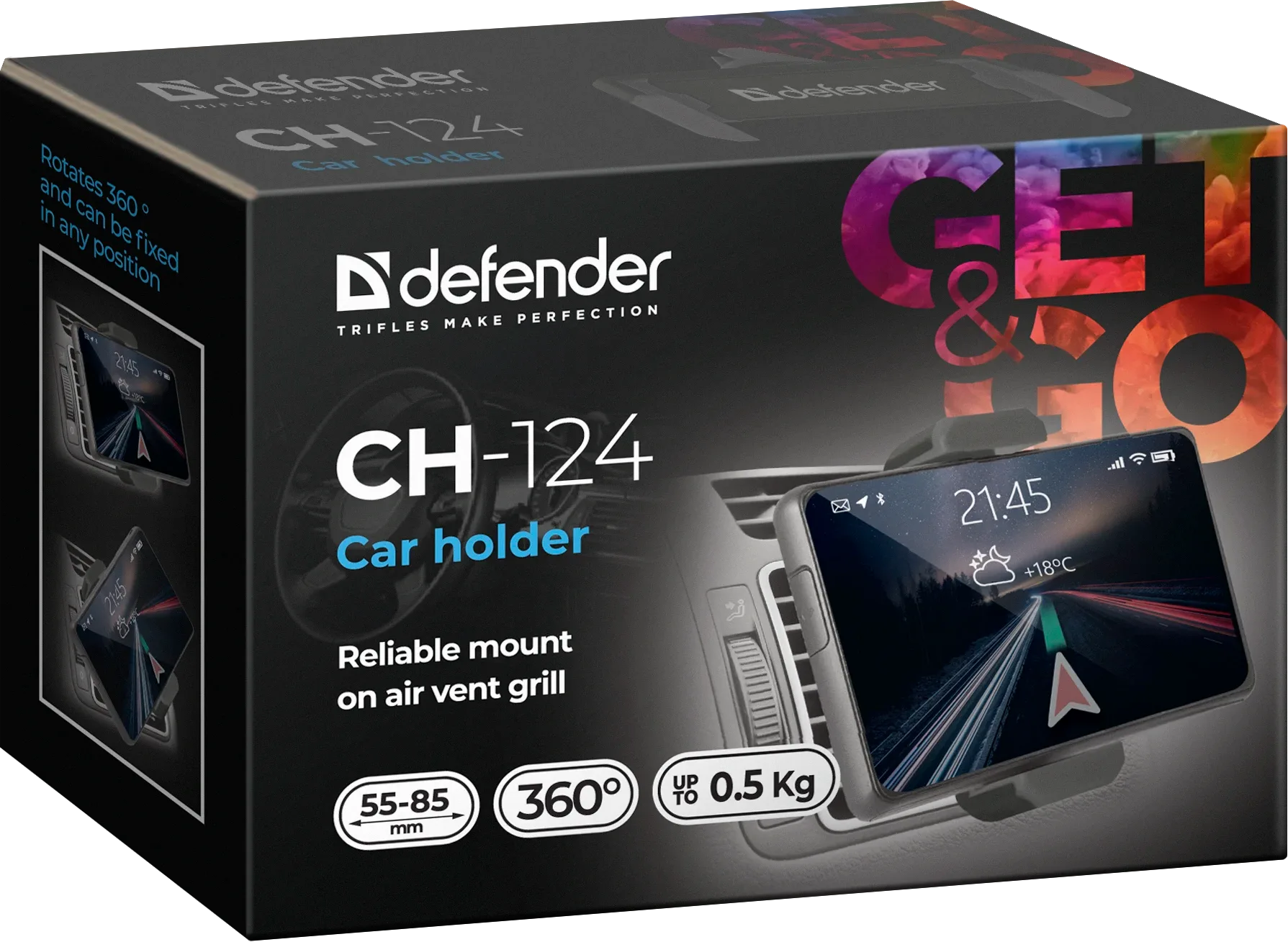 Держатель автомобильный Defender CH-124, для мобильных устройств 55-90мм