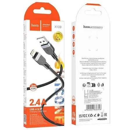 Кабель HOCO USB - Lightning X109, 2.4A, силиконовый, 3м, черный