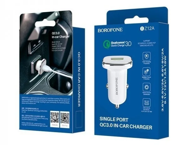 АЗУ BOROFONE BZ12A, 1USB, QC3.0, 3A