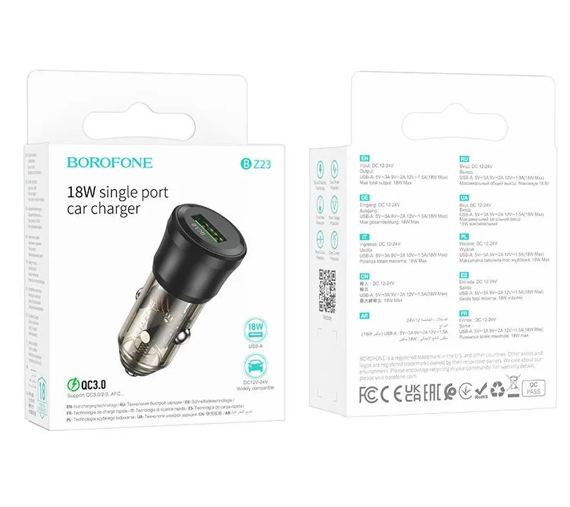 Адаптер автомобильный BOROFONE BZ23 QC 3.0 (черный)