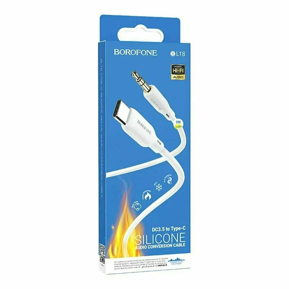 Кабель BOROFONE BL18, Type-C - AUX 3.5mm, силиконовый, 1м, белый