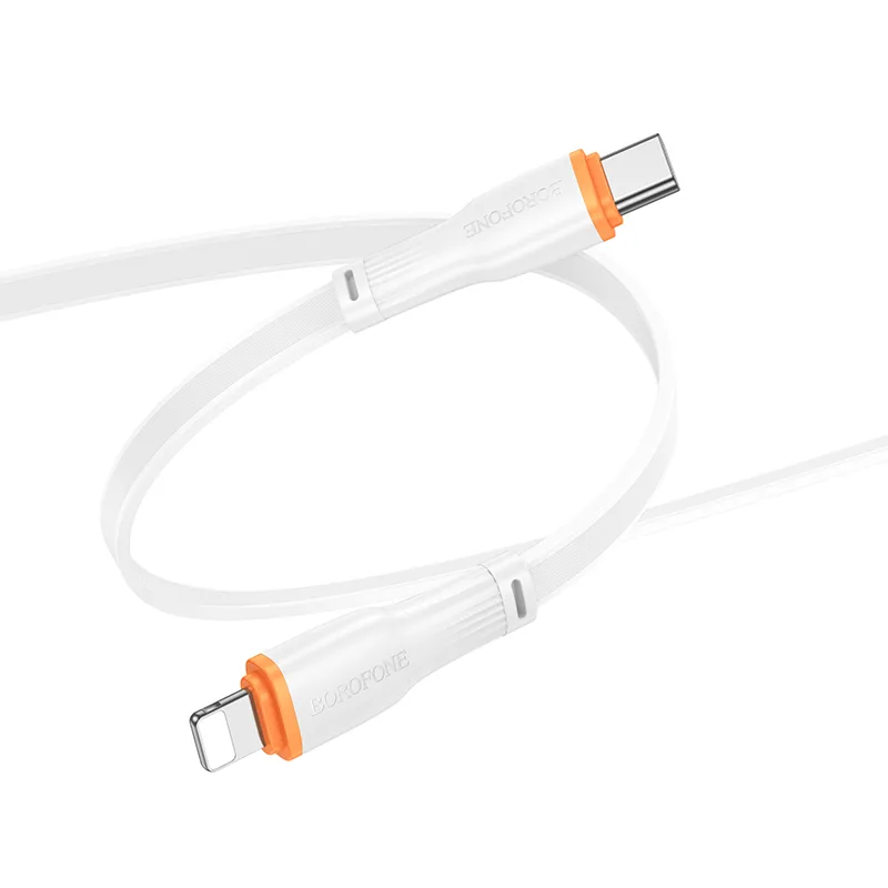 Кабель Type-C - Lightning Borofone BX118 (3A, 27W, PD, плоский) Белый