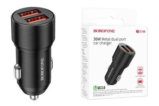 Автомобильное зарядное устройство АЗУ 2USB BOROFONE BZ19B 36W QC3.0